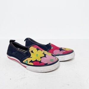 Hanna Andersson Canvas Slide On Sneakers Floral Blue Toddler Shoes Size 9 Girls